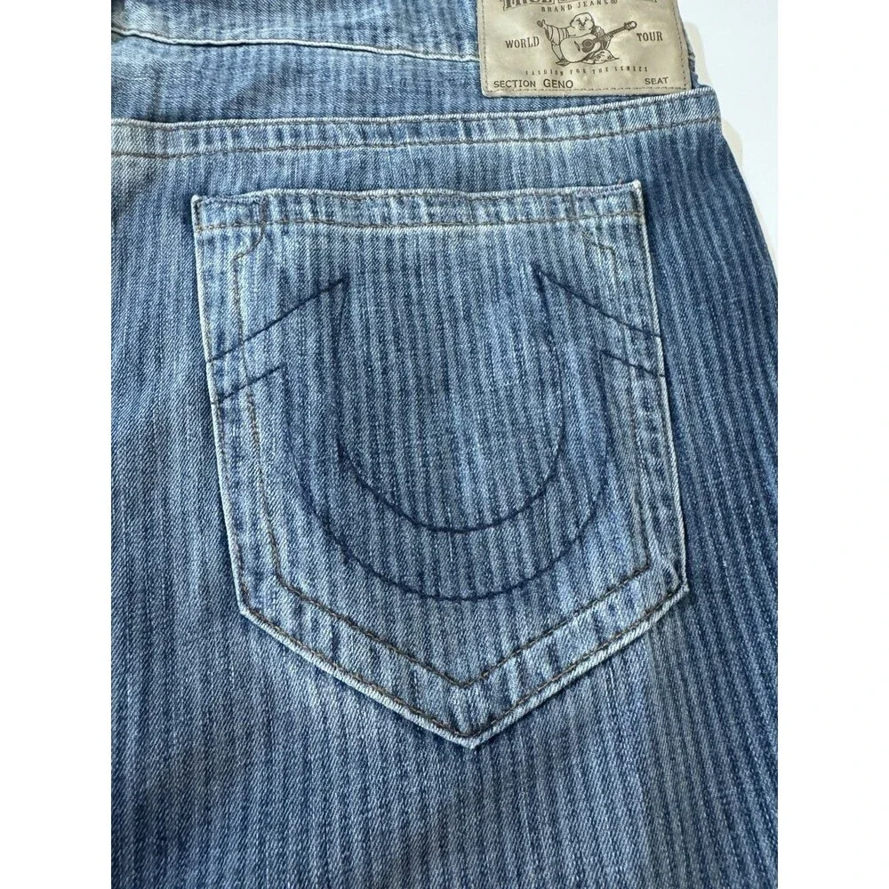 TRUE RELIGION Jeans Mens 44X33 Med Blue Wash Geno Pinstripe Straight Leg